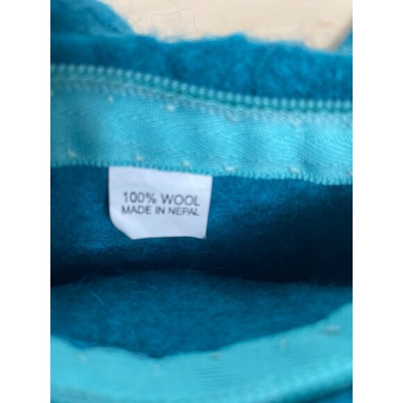 Handmade Wool Shoulder Bag with Teal and Purple Flower Made in Nepal - Picture 8 of 11